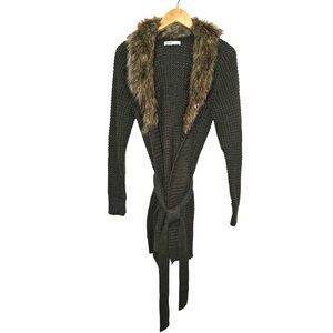Old Navy Womens Olive Green Knit Cardigan With Faux Fur Collar Size L